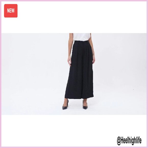 High Waist Wide Leg Palazzo Pants, Flowy Fabric, Zip Closure, Side Pockets - Picture 8 of 8